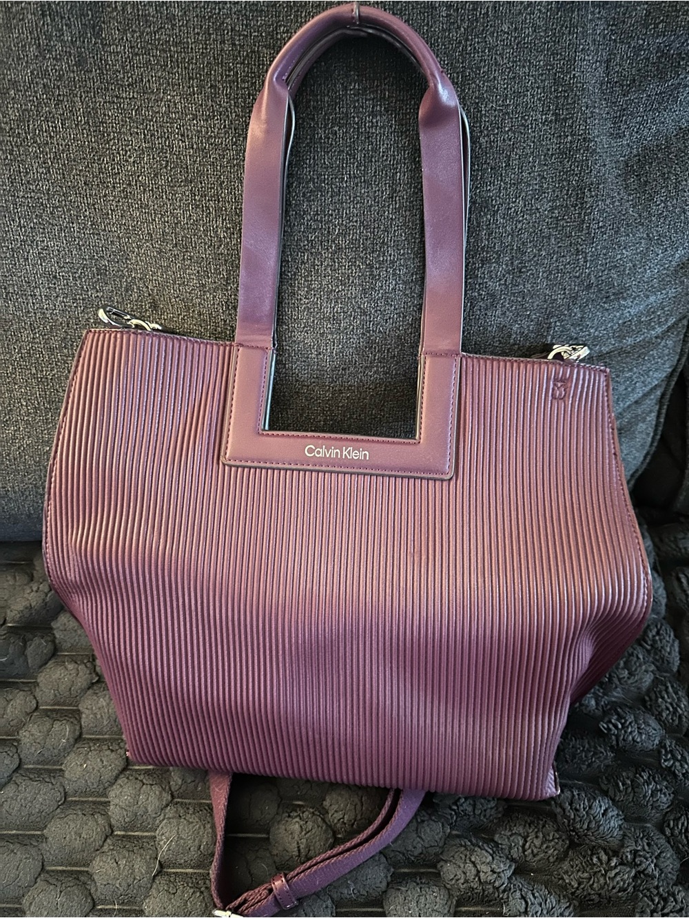 Calvin Klein Plum Ribbed Tote with Top Handles